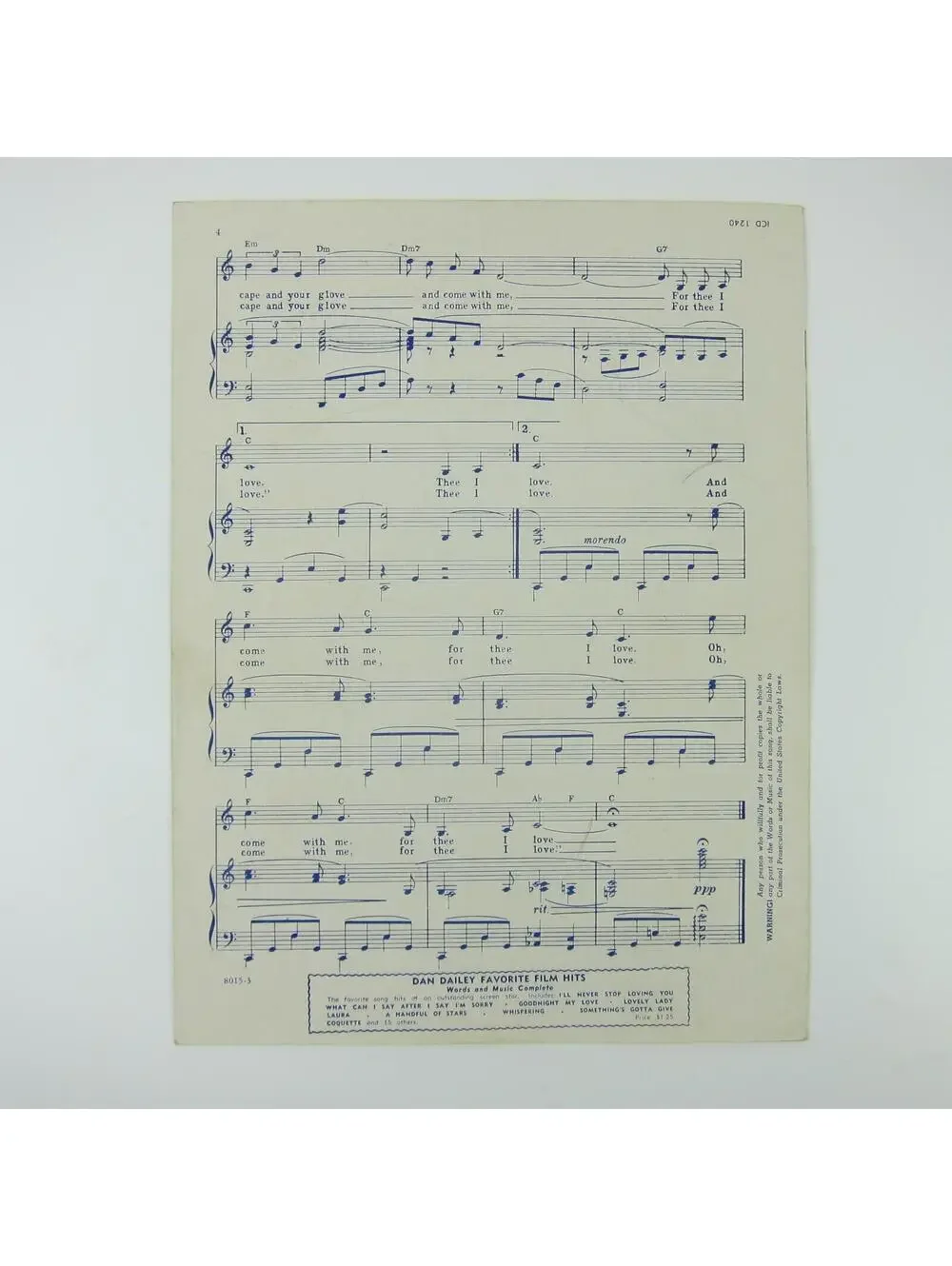Sheet Music Friendly Persuasion Thee I Love Gary Cooper Dorothy McGuire 1956